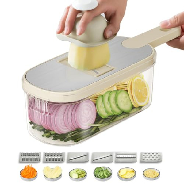 Mandoline LIIGOU 6-en-1 Beige - Coupe-légumes Multifonctions